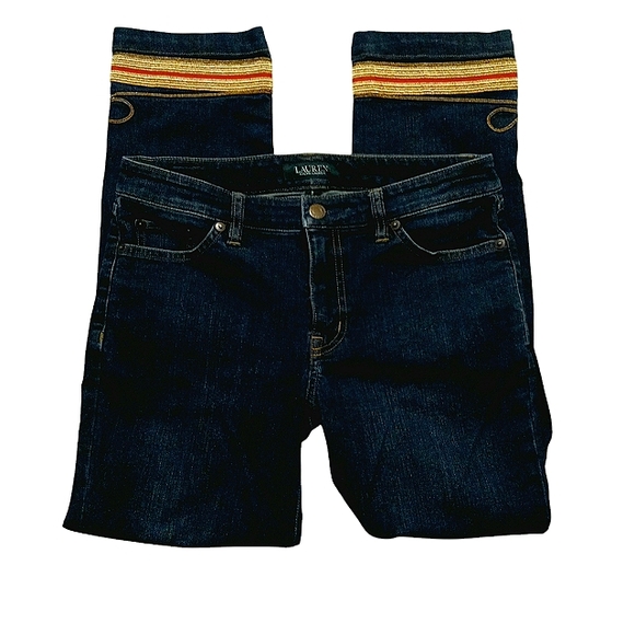 Lauren Ralph Lauren Denim - Lauren Ralph Lauren women's gold soutache straight leg high waist ankle jeans 2